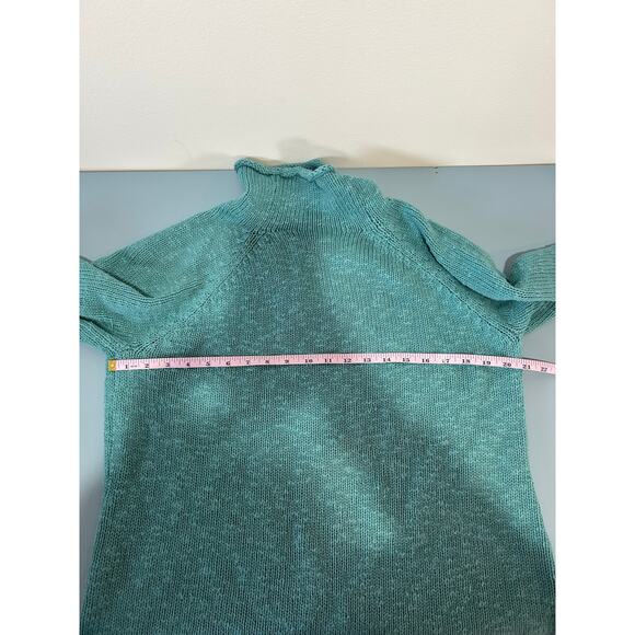 L.L.Bean Turquoise Cotton Knit Roll Neck Sweater-L - Picture 6 of 7